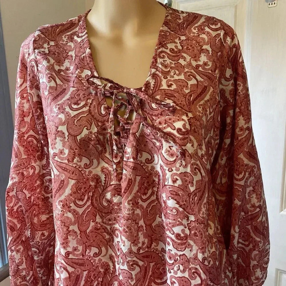 Made From The Earth Wear In Peace Tunic Top Balloon Sleeve Paisley Light Lady XL - Picture 6 of 8